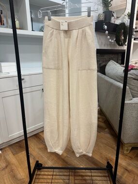 Free People Ivory Knit Wide-Leg Pants